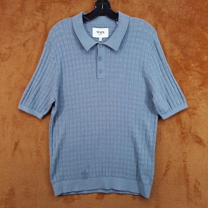 Wax London Polo Shirt Mens Medium Blue Cotton Cashmere Knit Naples $170